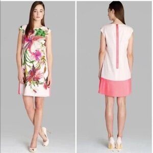 Ted Baker Ramonda Symmetrical Orchid Print Floral Leaves Tunic Dress Barbie Pink